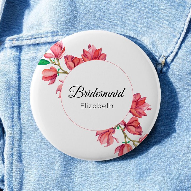 Bóton Redondo 5.08cm Dama de honra Magnólia Rosa Branco (Criador carregado)