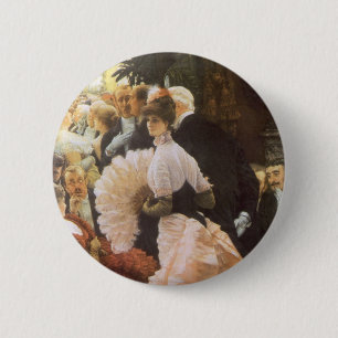 Bóton Redondo 5.08cm Dama Política de James Tissot, Era Vitoriana Antig