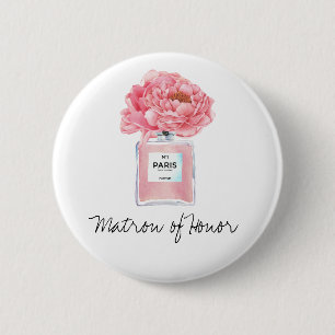 Bóton Redondo 5.08cm Damas de Honra com Peônias Rosa & Perfume
