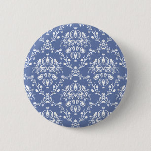 Bóton Redondo 5.08cm Damasco azul e branco da pervinca