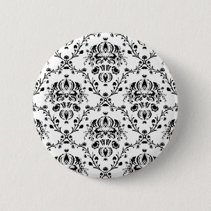 Bóton Redondo 5.08cm Damasco branco e preto
