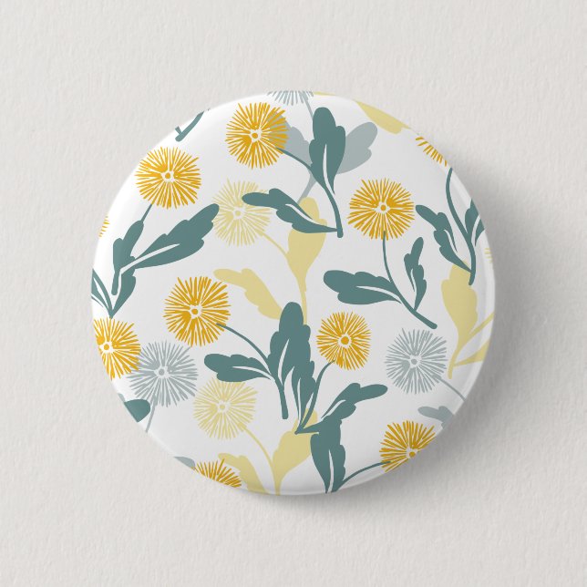 Bóton Redondo 5.08cm Dandelion, padrão floral, branco (Frente)