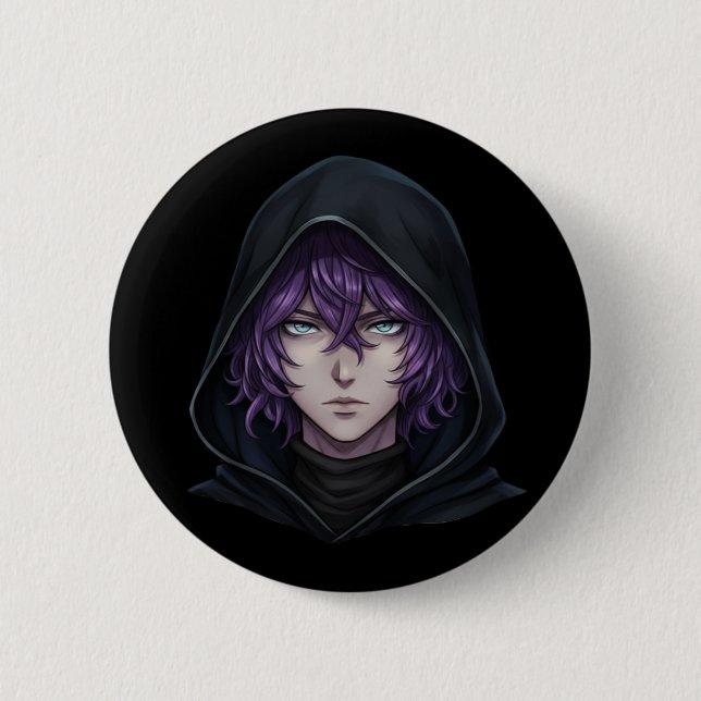 Bóton Redondo 5.08cm Dark Hoodie Anime Boy with Purple Hair (Frente)