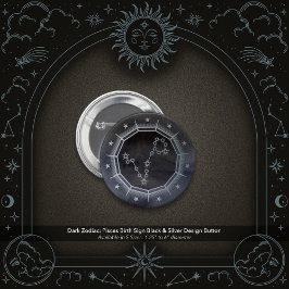 Bóton Redondo 5.08cm Dark Zodiac: Pisces Birth Sign Black & Silver