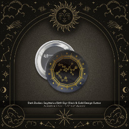 Bóton Redondo 5.08cm Dark Zodiac: Sagittarius Birth Sign Black & Gold