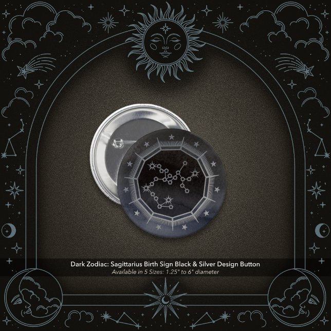 Bóton Redondo 5.08cm Dark Zodiac: Sagittarius Birth Sign Black & Silver (Dark Zodiac: Sagittarius Birth Sign Black & Silver Button)