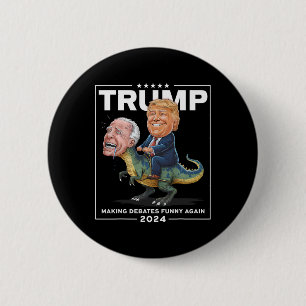 Bóton Redondo 5.08cm Debate 2024 Trump Riding Dinosaur F Joe Biden