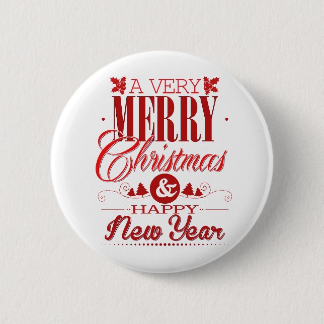 Bóton Redondo 5.08cm Decoração de Natal Vermelho e Branco (Frente)