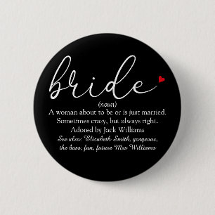 Bóton Redondo 5.08cm Definição de Bride de Script, Chá de panela, Ca