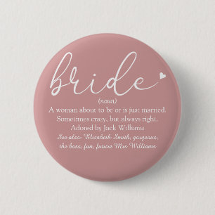 Bóton Redondo 5.08cm Definição de Bride de Script, Chá de panela, Ca