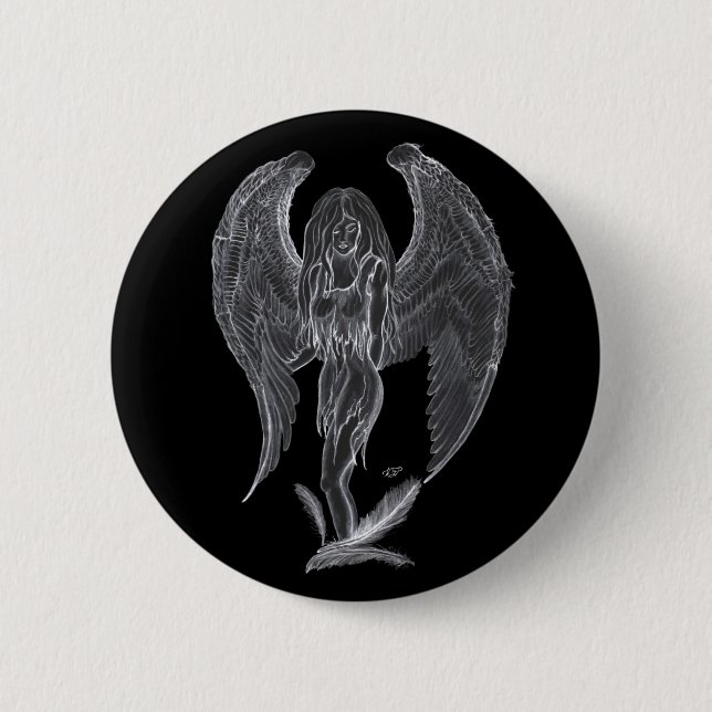 Bóton Redondo 5.08cm Desenho a lápis de anjo Design preto e branco (Frente)