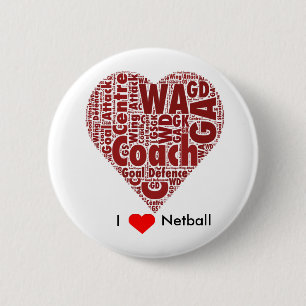 Bóton Redondo 5.08cm Desenho de Arte de Palavras Eu Amo Netball