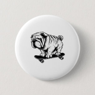 Bóton Redondo 5.08cm Desenho de arte de rua de cachorro Pug skateboarde
