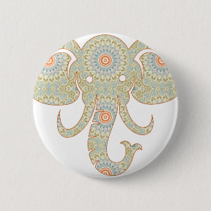 Bóton Redondo 5.08cm Desenho de Cabeça de Elefante Mandala