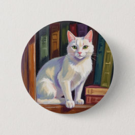 Bóton Redondo 5.08cm Desenho de Gato Branco