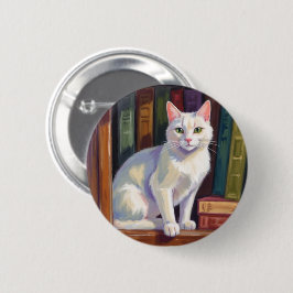 Bóton Redondo 5.08cm Desenho de Gato Branco