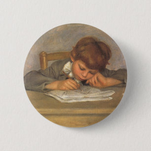Bóton Redondo 5.08cm Desenho de Jean por Pierre Renoir, Arte Fino Antig