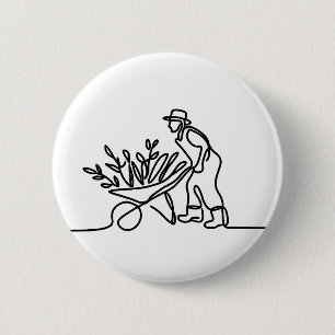 Bóton Redondo 5.08cm desenho de linha de um agricultor ou jardineiro