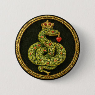 Bóton Redondo 5.08cm Desenho de serpente Tudor Elizabethano com rubi or