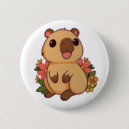 Bóton Redondo 5.08cm Desenho Fofo de Capivara Feliz