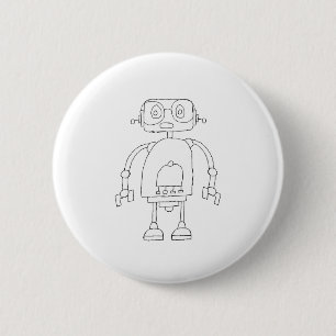 Bóton Redondo 5.08cm Desenho Simples de Robô Inteligente Desenhado À 