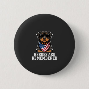 Bóton Redondo 5.08cm Desenho Vetorial de Cão Herói Rottweiler Patriótic