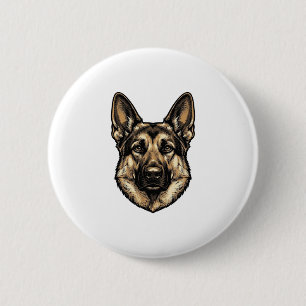 Bóton Redondo 5.08cm Desenho Vetorial de Cão Pastor com Gravura Antiga_