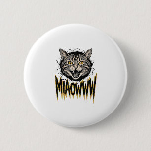 Bóton Redondo 5.08cm Desenho Vetorial Gato Bravo Gravado Vintage MIAOWW