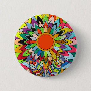 Bóton Redondo 5.08cm design colorido do yaei da mandala da flor