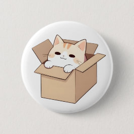 Bóton Redondo 5.08cm Design de Adesivo Kawaii de Gato Fofo em uma Caixa
