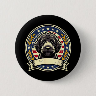 Bóton Redondo 5.08cm Design de Arte Retro de Cachorro Labradoodle Preto