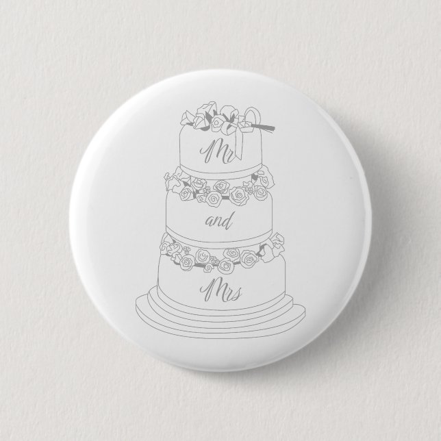 Bóton Redondo 5.08cm Design de Bolo de Casamento Sr e Sra (Frente)