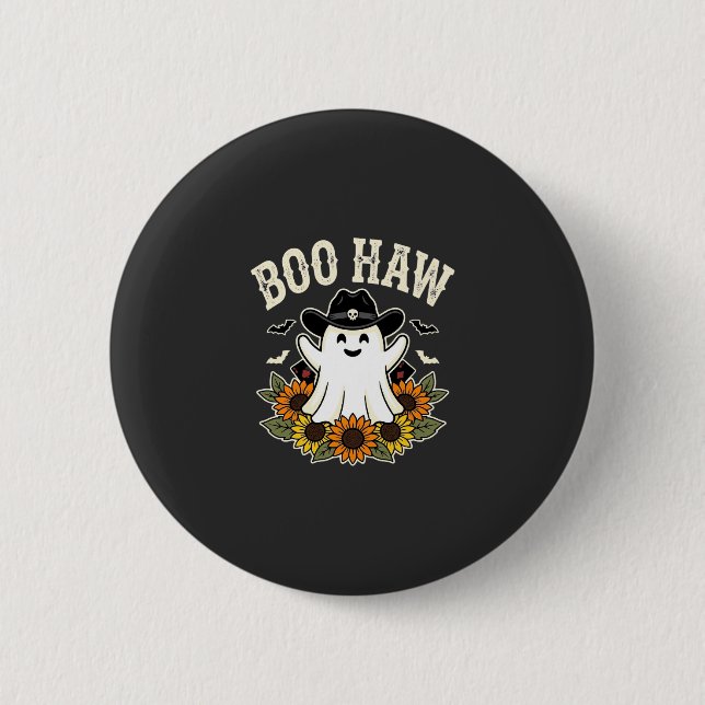 Bóton Redondo 5.08cm Design de Fantasma de Halloween Ocidental Boo Haw (Frente)