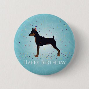 Bóton Redondo 5.08cm Design de Feliz Aniversário de Miniatura Pinscher