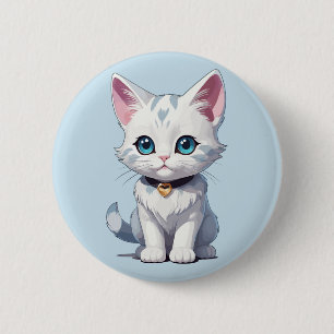 Bóton Redondo 5.08cm Design de Gato Branco encantador