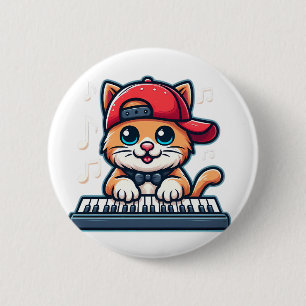 Bóton Redondo 5.08cm Design de Gato Tocando Piano para Amantes de Músic