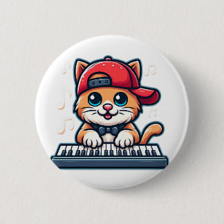 Bóton Redondo 5.08cm Design de Gato Tocando Piano para Amantes de Músic