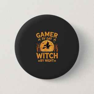 Bóton Redondo 5.08cm Design de Halloween de Jogos da Bruxa Gamer