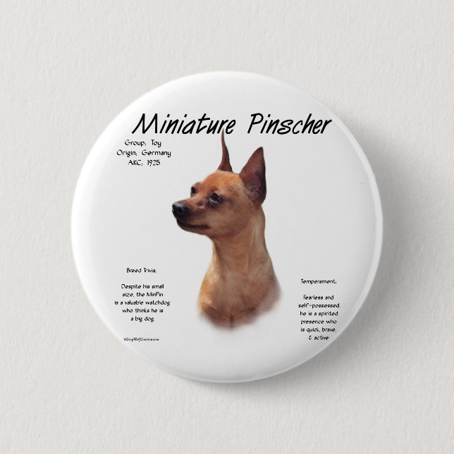 Bóton Redondo 5.08cm Design de História da Miniatura Pinscher (vermelha (Frente)