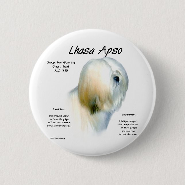 Bóton Redondo 5.08cm Design de Histórico do Apso da Lhasa (Frente)