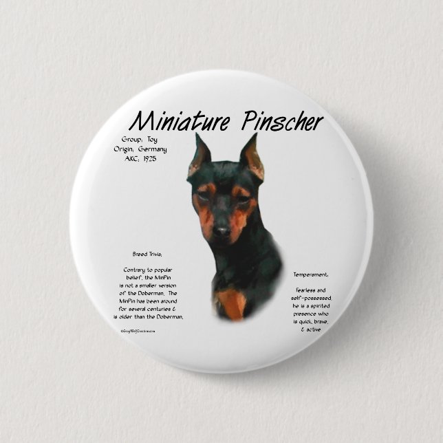 Bóton Redondo 5.08cm Design de histórico do Pinscher Miniatura (preto/f (Frente)