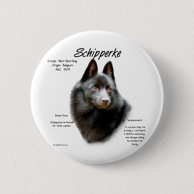 Bóton Redondo 5.08cm Design de Histórico Schipperke (Frente)