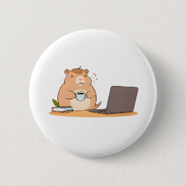 Bóton Redondo 5.08cm Design de Laptop Café do Programador Capivara Fofa