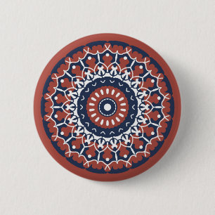 Bóton Redondo 5.08cm Design de Mandala em cores vermelha e azul Botão