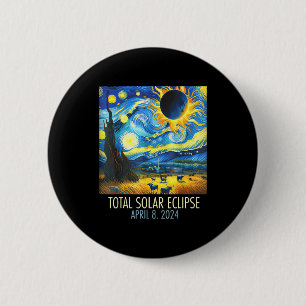 Bóton Redondo 5.08cm Design de Noite Estrelada de Eclipse Solar Total