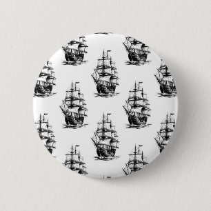 Bóton Redondo 5.08cm Design de padrão de navio de vela vintage minimali