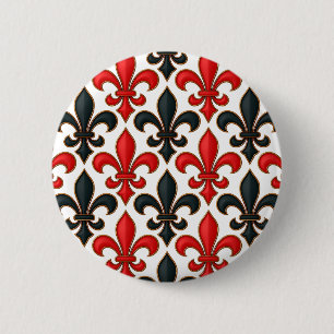 Bóton Redondo 5.08cm Design de padrão do Red Black Barroco Fleur-de-lis