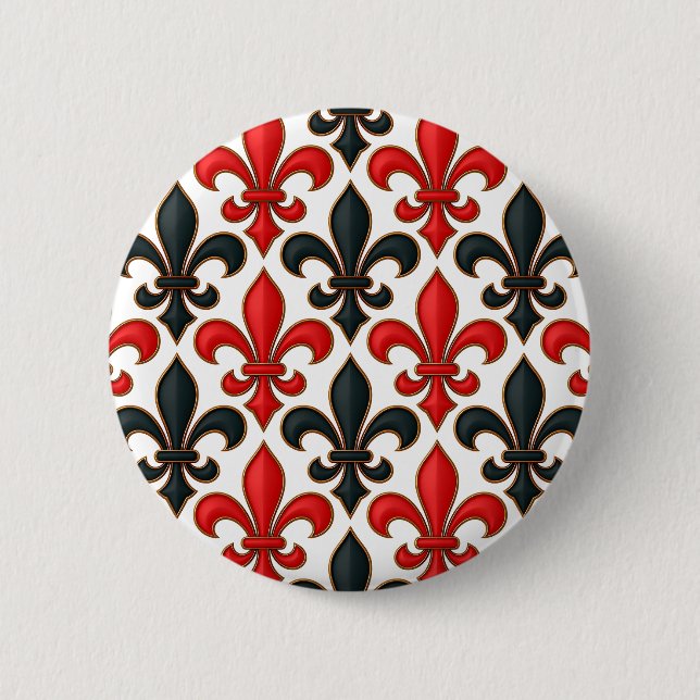 Bóton Redondo 5.08cm Design de padrão do Red Black Barroco Fleur-de-lis (Frente)