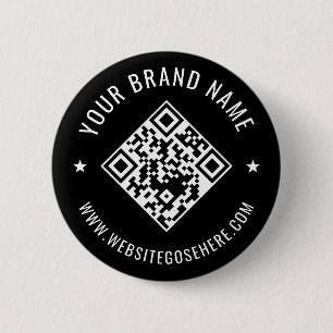 Bóton Redondo 5.08cm Design de QR Code Empresarial Personalizado Preto