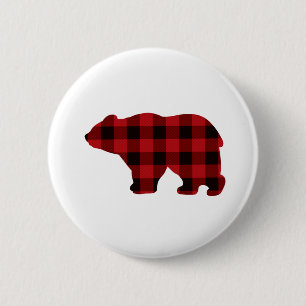 Bóton Redondo 5.08cm Design de Urso xadrez preto e vermelho clássico